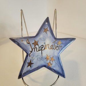 Blue Sky Clayworks Hand Painted Heather Goldmine INSPIRATION Blue Wall Hanging